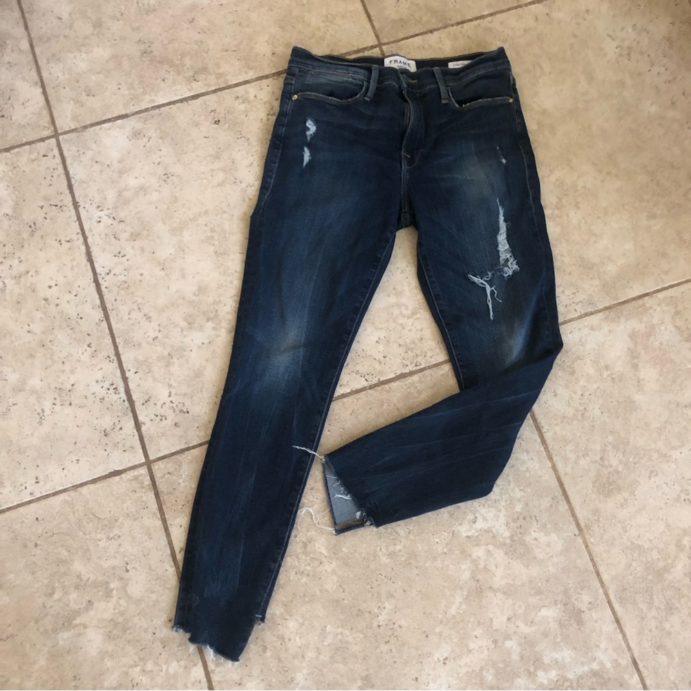 $278 Frame Le High Skinny Crop Destroyed Raw Hem Jeans Sz 26
